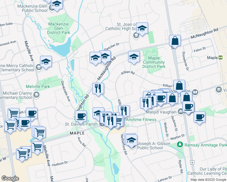 map of restaurants, bars, coffee shops, grocery stores, and more near 108 Killian Road in Vaughan