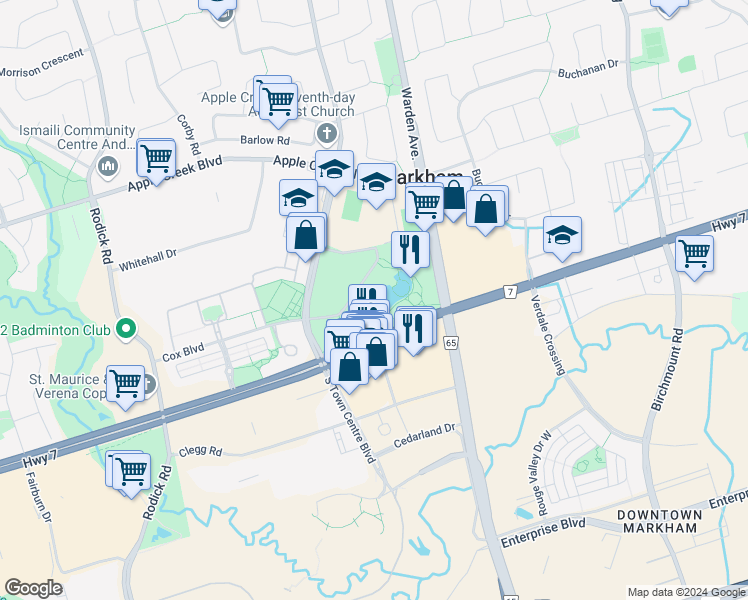 map of restaurants, bars, coffee shops, grocery stores, and more near 12 Azalea Gateway in Markham