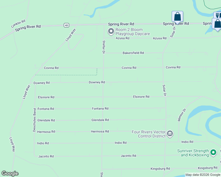 map of restaurants, bars, coffee shops, grocery stores, and more near 17037 Downey Road in Bend