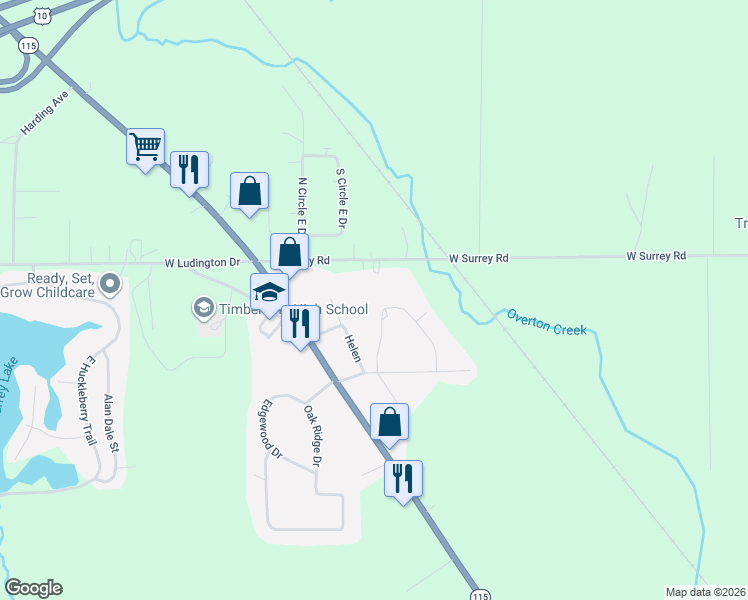 map of restaurants, bars, coffee shops, grocery stores, and more near 2190 Pine Crescent Street in Farwell