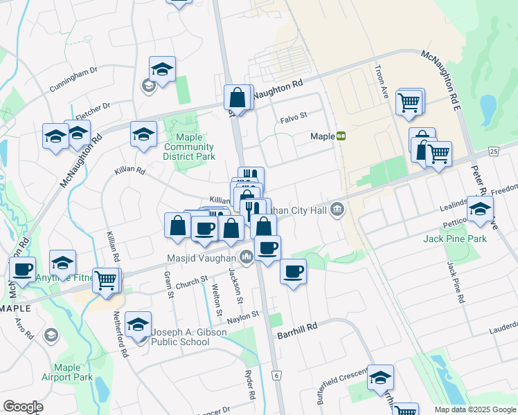 map of restaurants, bars, coffee shops, grocery stores, and more near in Vaughan