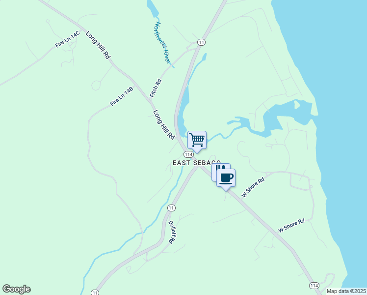 map of restaurants, bars, coffee shops, grocery stores, and more near 61 Sebago Road in Sebago