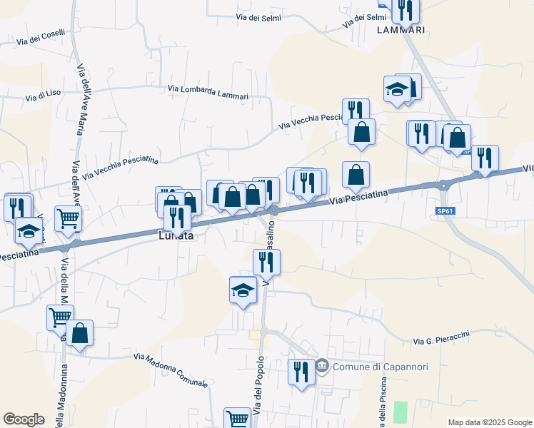 map of restaurants, bars, coffee shops, grocery stores, and more near 1 Via Banchieri in Capannori