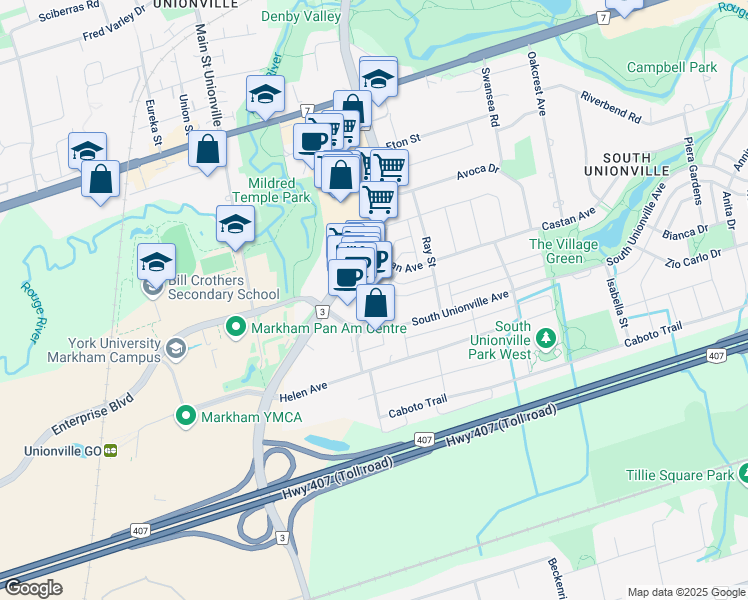 map of restaurants, bars, coffee shops, grocery stores, and more near in Markham