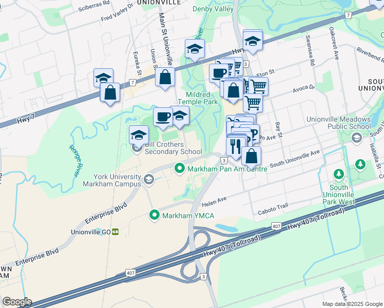 map of restaurants, bars, coffee shops, grocery stores, and more near 37 Main Street in Markham