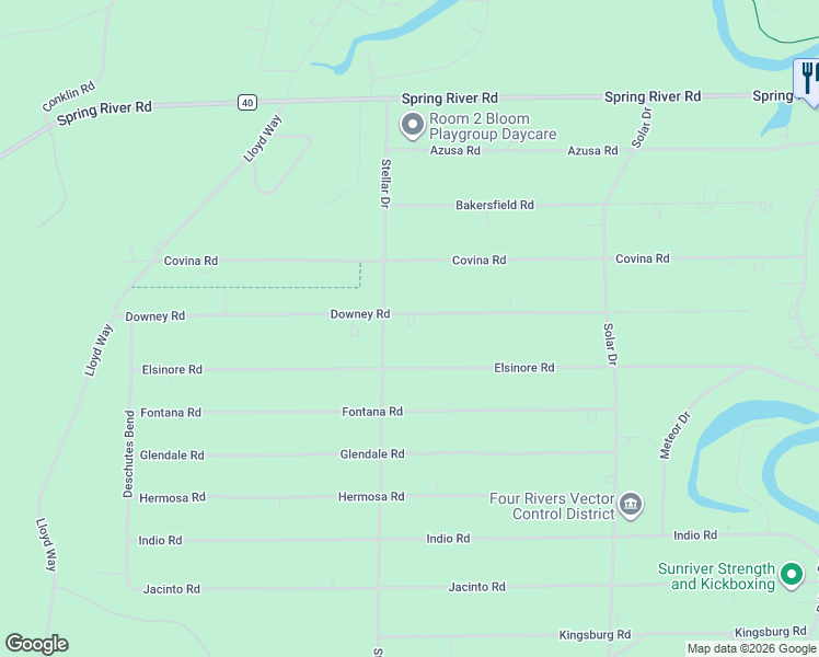 map of restaurants, bars, coffee shops, grocery stores, and more near 17028 Downey Road in Bend