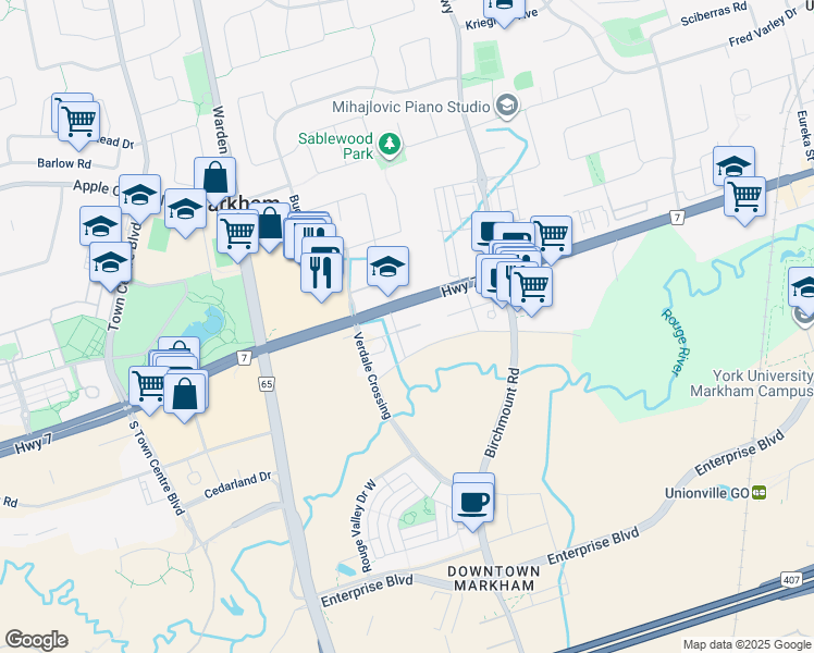 map of restaurants, bars, coffee shops, grocery stores, and more near in Markham