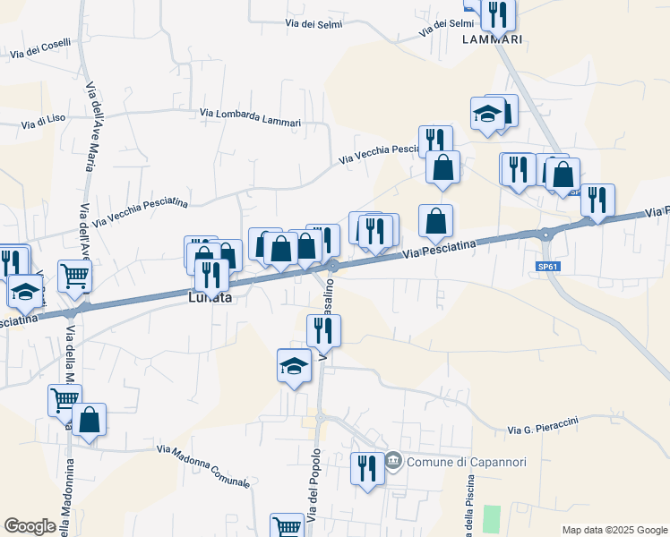 map of restaurants, bars, coffee shops, grocery stores, and more near 1 Via dei Banchieri in Capannori