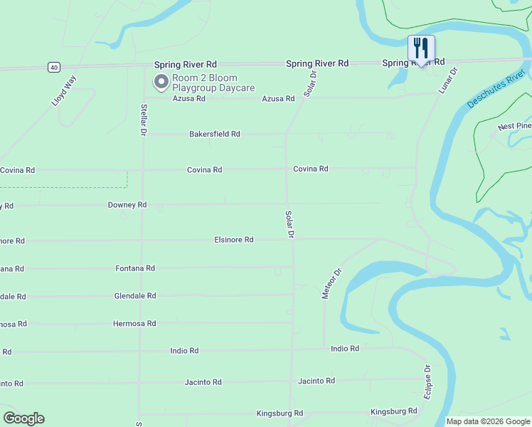 map of restaurants, bars, coffee shops, grocery stores, and more near 17164 Downey Road in Bend