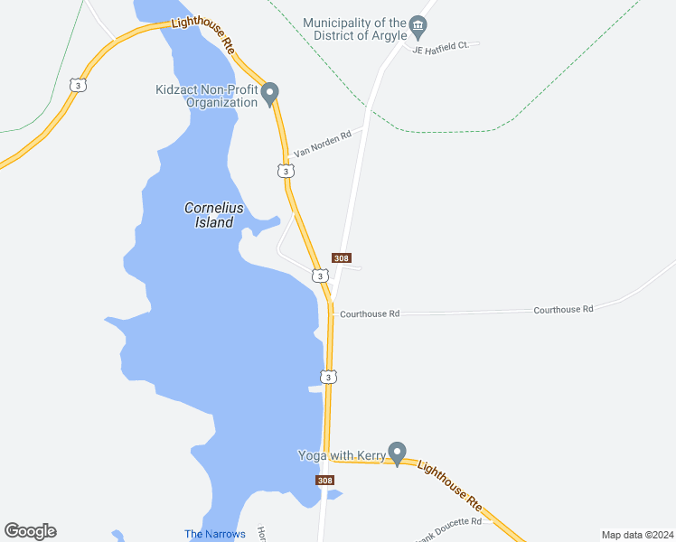 map of restaurants, bars, coffee shops, grocery stores, and more near 3 Nova Scotia 308 in Tusket
