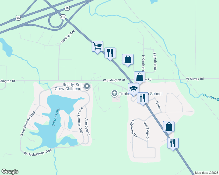 map of restaurants, bars, coffee shops, grocery stores, and more near 1881-2431 W Ludington Dr in Farwell