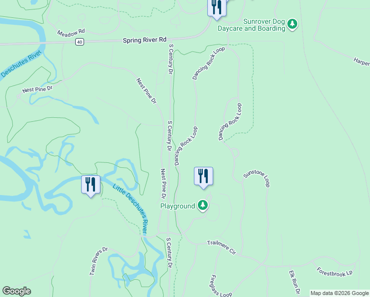 map of restaurants, bars, coffee shops, grocery stores, and more near 56614 Dancing Rock Loop in Bend