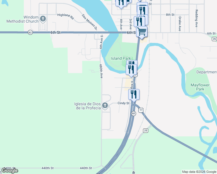 map of restaurants, bars, coffee shops, grocery stores, and more near 135 6th Avenue South in Windom