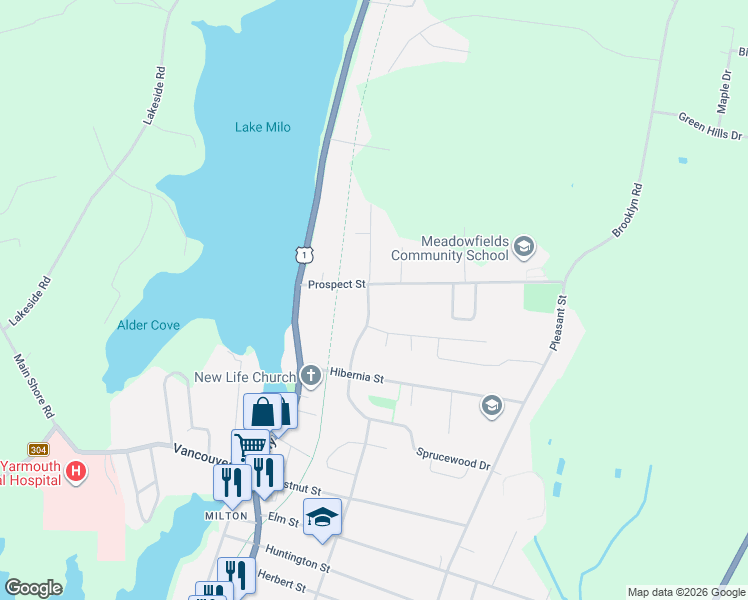 map of restaurants, bars, coffee shops, grocery stores, and more near 563 Brunswick Street in Yarmouth