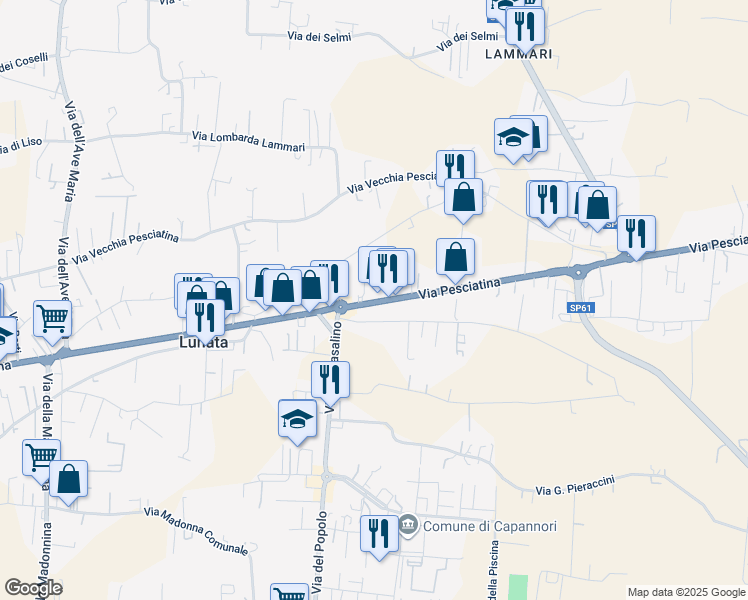 map of restaurants, bars, coffee shops, grocery stores, and more near 157 Via Pesciatina in Capannori