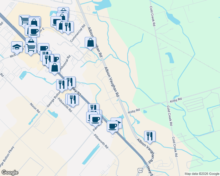 map of restaurants, bars, coffee shops, grocery stores, and more near 49 True Blue Crescent in Bolton