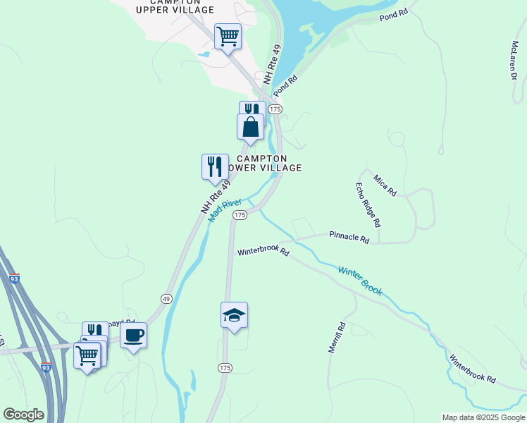 map of restaurants, bars, coffee shops, grocery stores, and more near 1206 New Hampshire Route 175 in Campton