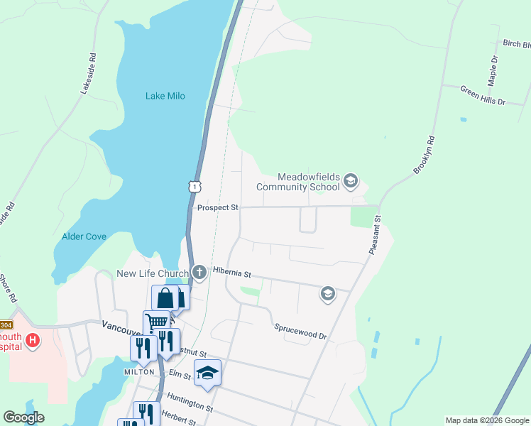 map of restaurants, bars, coffee shops, grocery stores, and more near 37 Prospect Street in Yarmouth