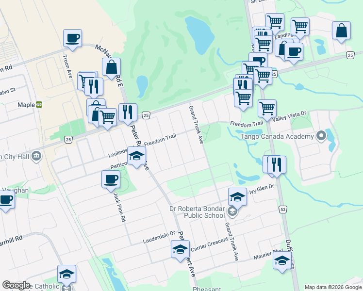 map of restaurants, bars, coffee shops, grocery stores, and more near 301 Oberfrick Avenue in Vaughan