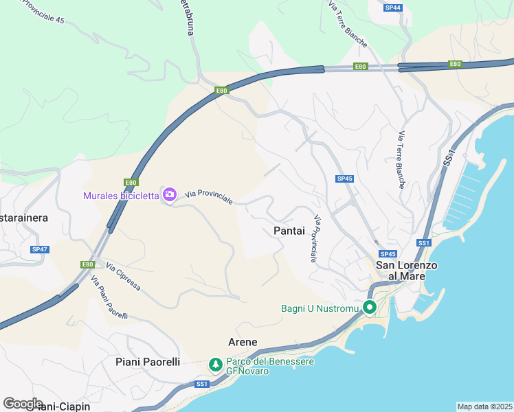 map of restaurants, bars, coffee shops, grocery stores, and more near 52 Via Provinciale in Pantai