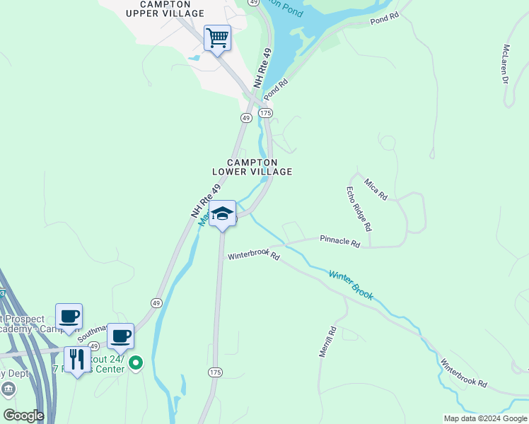 map of restaurants, bars, coffee shops, grocery stores, and more near 1206 New Hampshire Route 175 in Campton