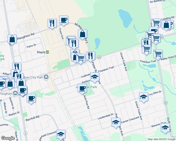 map of restaurants, bars, coffee shops, grocery stores, and more near 14 Black Maple Crescent in Vaughan