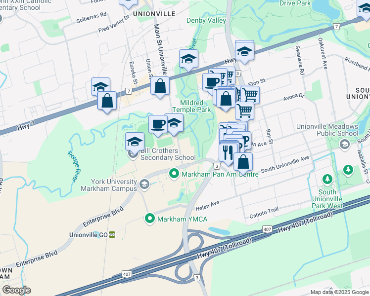 map of restaurants, bars, coffee shops, grocery stores, and more near 37 Main Street in Markham
