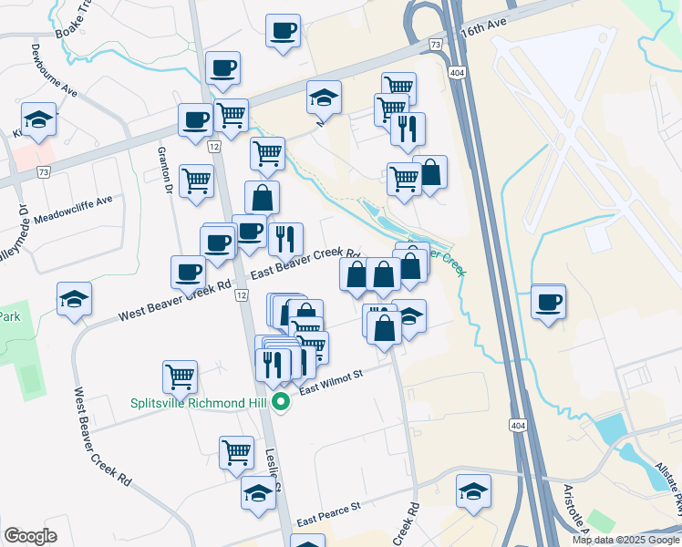 map of restaurants, bars, coffee shops, grocery stores, and more near 55 East Beaver Creek Road in Richmond Hill
