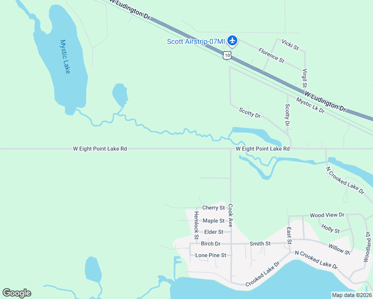 map of restaurants, bars, coffee shops, grocery stores, and more near 9093 West Eight Point Lake Road in Lake