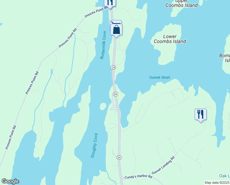 map of restaurants, bars, coffee shops, grocery stores, and more near 15 Harpswell Island Road in Harpswell