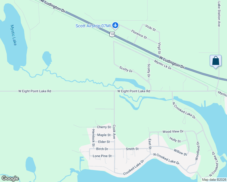 map of restaurants, bars, coffee shops, grocery stores, and more near 9001 West Eight Point Lake Road in Lake