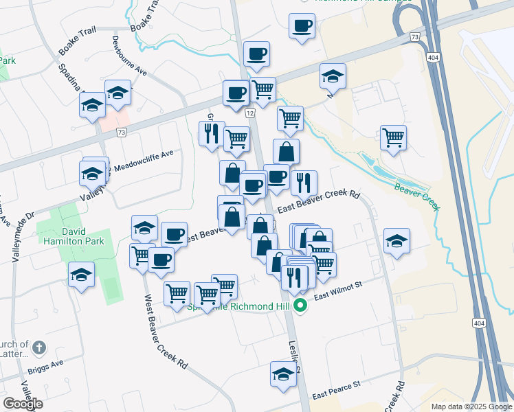 map of restaurants, bars, coffee shops, grocery stores, and more near in Richmond Hill