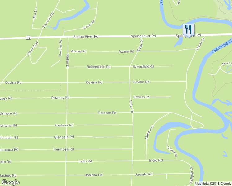 map of restaurants, bars, coffee shops, grocery stores, and more near 17164 Downey Road in Bend