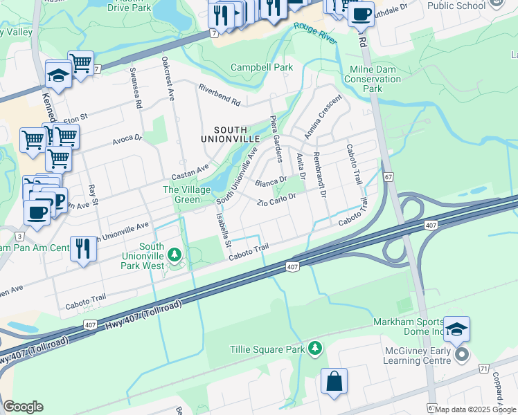 map of restaurants, bars, coffee shops, grocery stores, and more near 81 Zio Carlo Drive in Markham