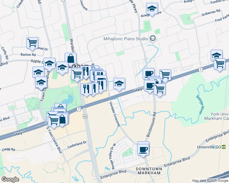 map of restaurants, bars, coffee shops, grocery stores, and more near 1 Verclaire Gate in Markham