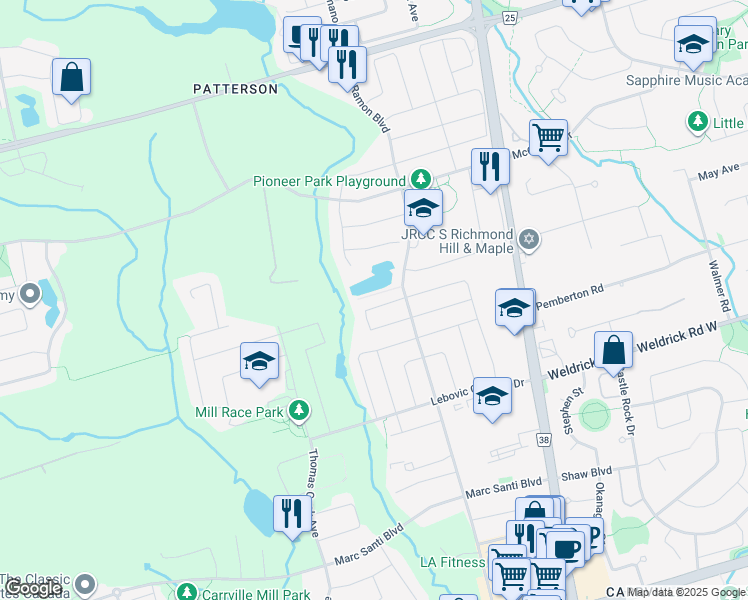 map of restaurants, bars, coffee shops, grocery stores, and more near 85 Timna Crescent in Vaughan