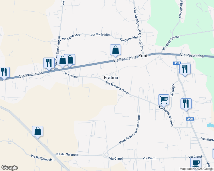 map of restaurants, bars, coffee shops, grocery stores, and more near 42/V Via Romana Ovest in Porcari