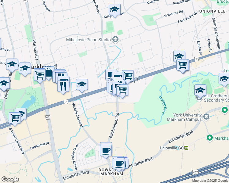 map of restaurants, bars, coffee shops, grocery stores, and more near 8220 Birchmount Road in Markham