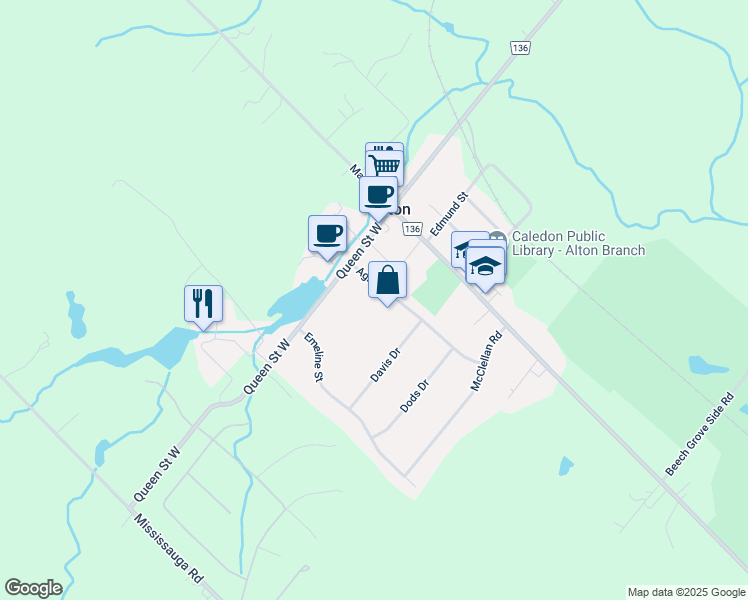 map of restaurants, bars, coffee shops, grocery stores, and more near 14 Agnes Street in Alton
