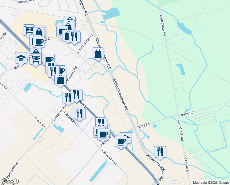 map of restaurants, bars, coffee shops, grocery stores, and more near 17 True Blue Crescent in Bolton