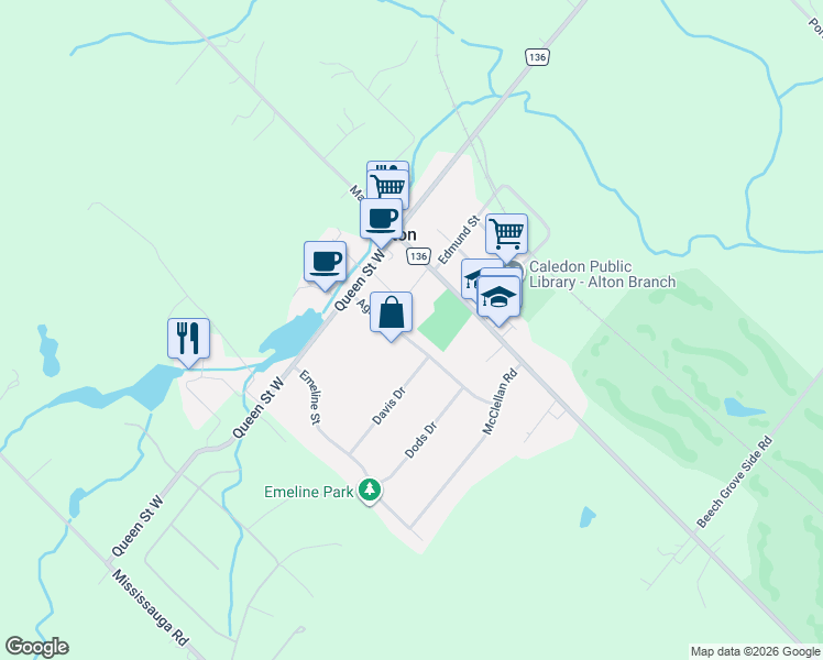 map of restaurants, bars, coffee shops, grocery stores, and more near 17 Agnes Street in Alton