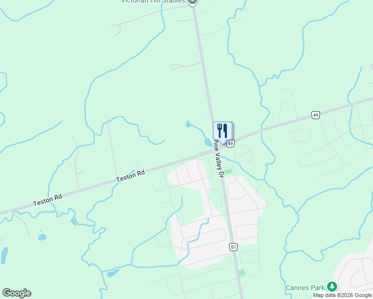 map of restaurants, bars, coffee shops, grocery stores, and more near 4600 Teston Road in Vaughan