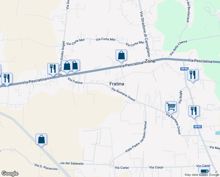 map of restaurants, bars, coffee shops, grocery stores, and more near 42/V Via Romana Ovest in Porcari