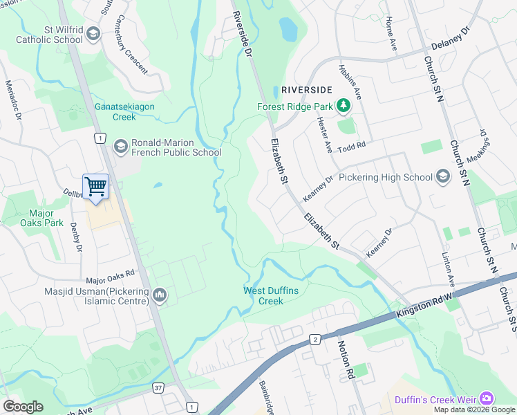map of restaurants, bars, coffee shops, grocery stores, and more near 51 Annie Crescent in Ajax