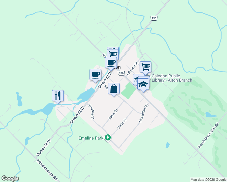 map of restaurants, bars, coffee shops, grocery stores, and more near 17 Agnes Street in Alton