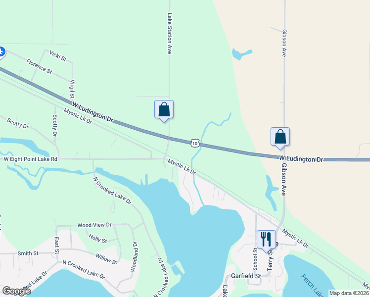 map of restaurants, bars, coffee shops, grocery stores, and more near 8165 West Ludington Drive in Lake