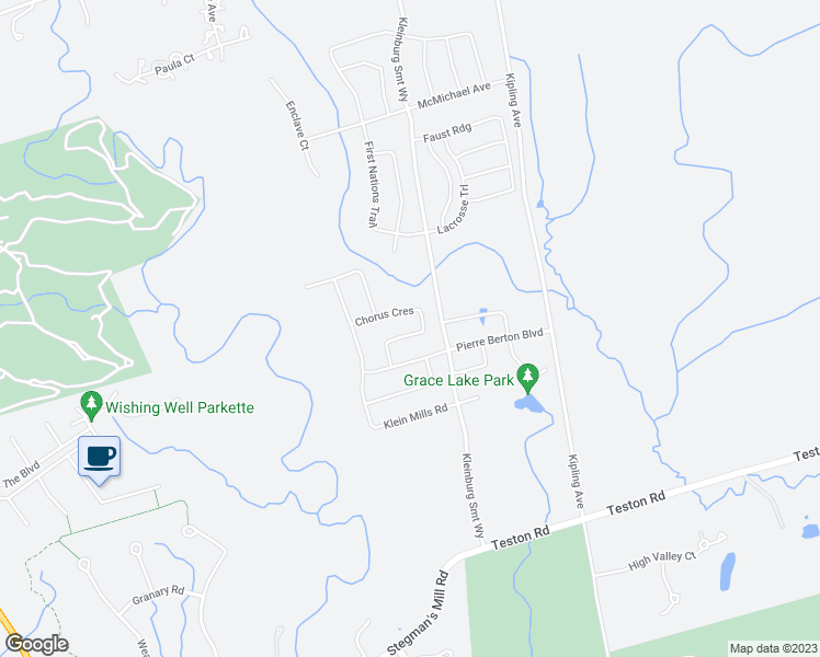 map of restaurants, bars, coffee shops, grocery stores, and more near 50 Chorus Crescent in Vaughan
