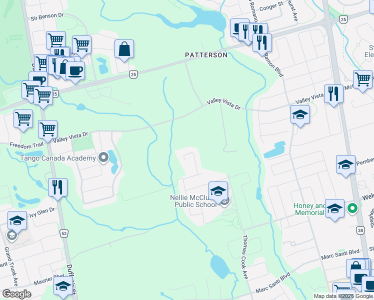 map of restaurants, bars, coffee shops, grocery stores, and more near 61 Cedarpoint Court in Vaughan
