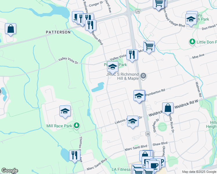 map of restaurants, bars, coffee shops, grocery stores, and more near 1 Southvale Drive in Vaughan