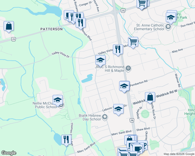 map of restaurants, bars, coffee shops, grocery stores, and more near 5 Southvale Drive in Vaughan